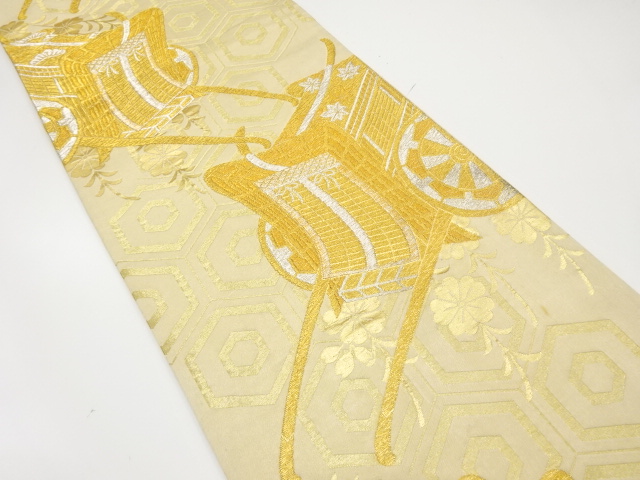 JAPANESE KIMONO / ANTIQUE FUKURO OBI / SILK / WOVEN CARRIAGE